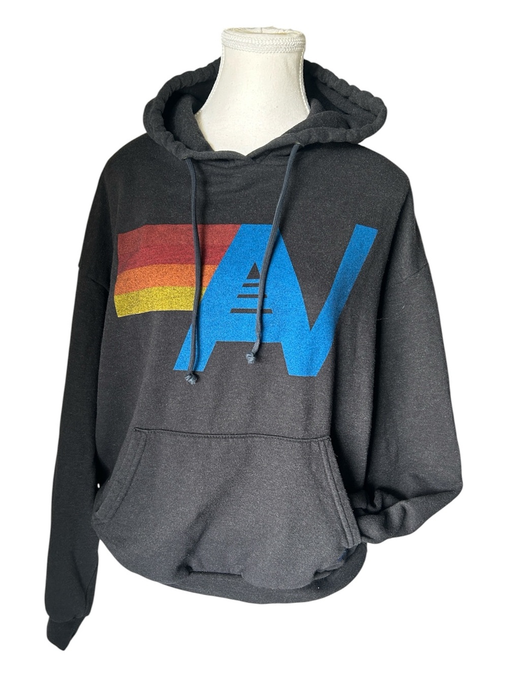 Aviator Nation AV Logo Rainbow Hoodie Charcoal M Y2K Coastal Athleisure